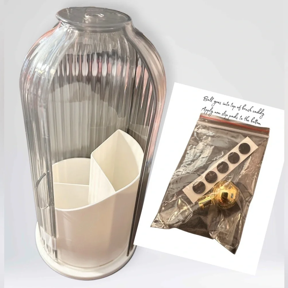 NEW Clear Dust Proof Rotating Makeup Brush, Organizer Clear Black, White Base